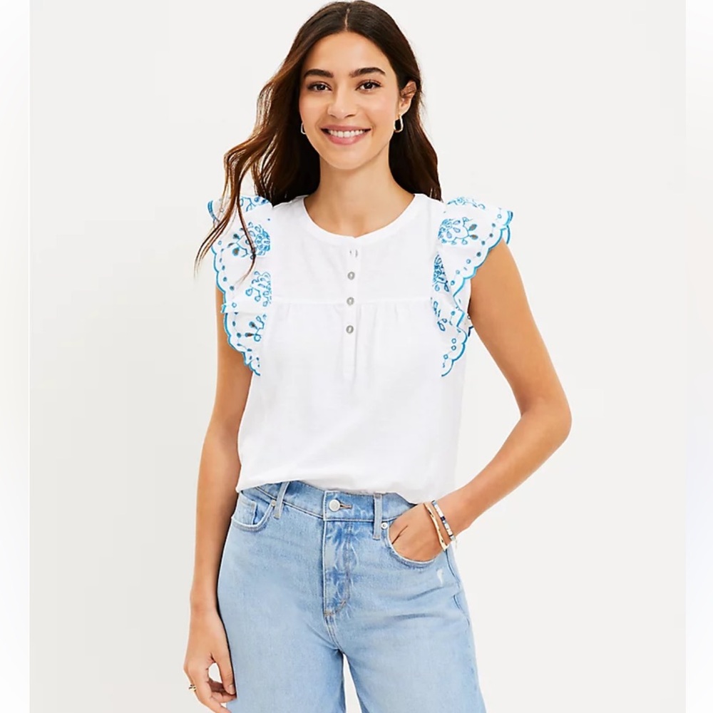 LOFT Eyelet Flutter Henley Top